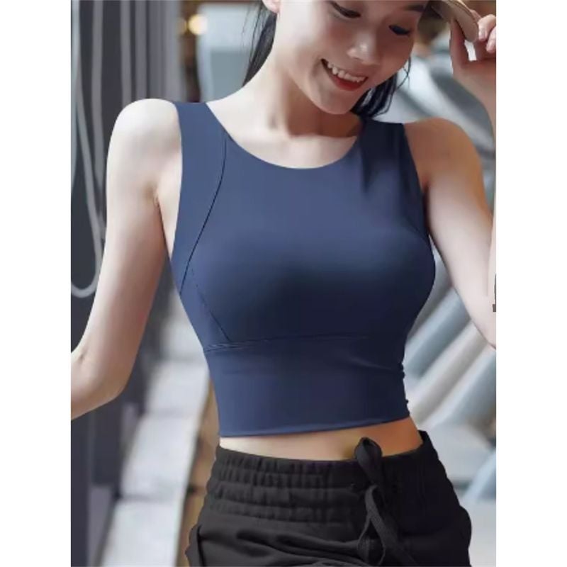 Summer Girl Sports Fitness Yoga Vest Women'S Fashionable Breathable Slim Casual Versatile Top With Chest Pad - Image 1